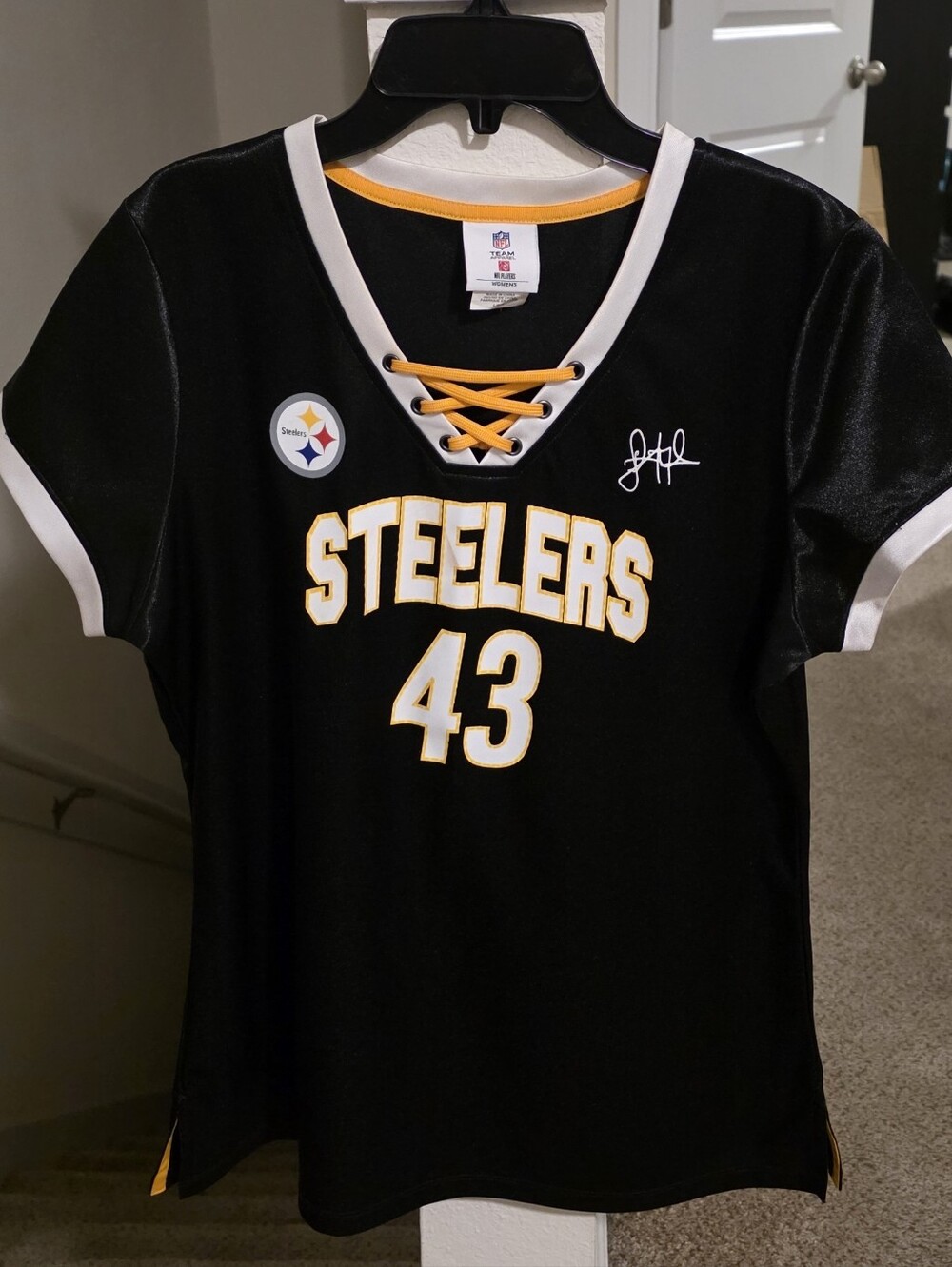 NFL Pittsburgh Steelers Black and Gold Lace-Up Jersey #43